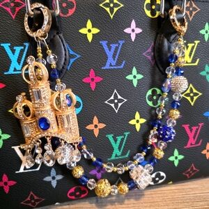 Royal Castle Jeweled Bag Handbag Charm – Blue & Gold Beaded Accent